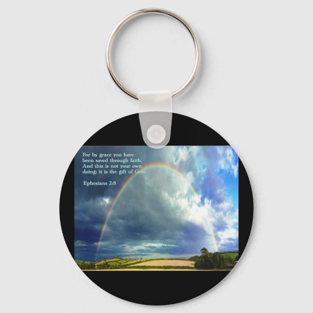 Ephesians 2:8  Rainbow Key Ring (Front)