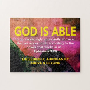 EPHESIANS 3:20 God Is Able Exceedingly RED Jigsaw Puzzle
