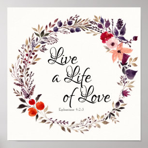 Ephesians 4:2-3 Floral Scripture Wall Art Poster