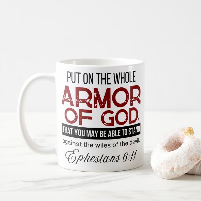  Ephesians 6:11 Put on the Whole Armour of God Coffee Mug (With Donut)