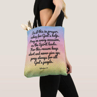 Ephesians 6:18 rainbow Bible Verse Prayer Tote Bag