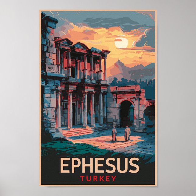 Ephesus Library of Celsus Travel Art Vintage Poster (Front)