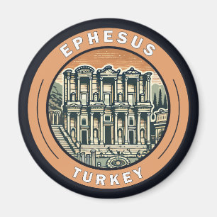 Ephesus Turkey Illustration Travel Art Badge Magnet