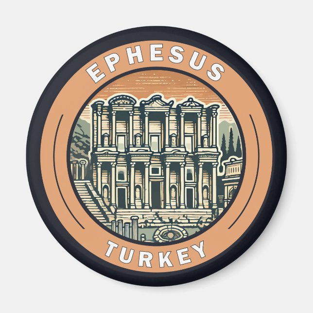 Ephesus Turkey Illustration Travel Art Badge Magnet (Front)