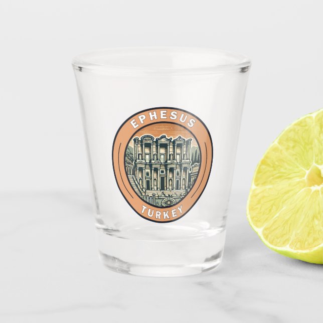 Ephesus Turkey Illustration Travel Art Badge Shot Glass (Front)