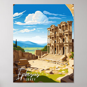 Ephesus Turkey vintage travel illustration Poster