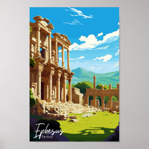 Ephesus Turkey vintage travel place illustration Poster