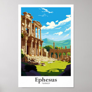 Ephesus Turkey Vintage Travel Portrait Poster