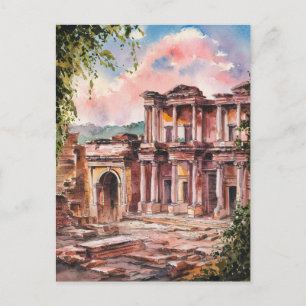 Ephesus, Turkey. Vintage Watercolor  Postcard