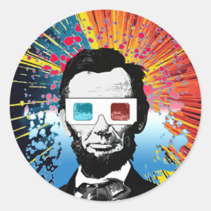 Epic Abraham Lincoln 3D Glasses Space Burst Classic Round Sticker