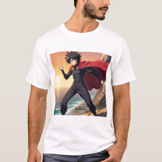 Epic Anime Hero at Sunset – Powerful Warrior with T-Shirt
