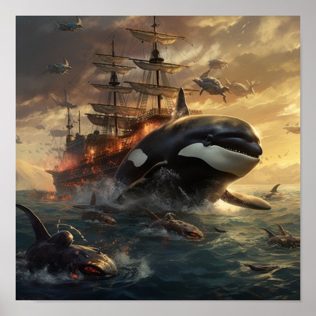 Epic Battle of Orca vs. The Black Pearl - Stunning Poster (Front)