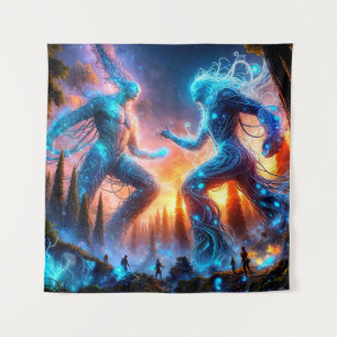 Epic Battle of Otherworldly Giants Tapestry