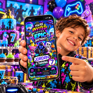 Epic Battle Royale Video Game Birthday Party Invitation