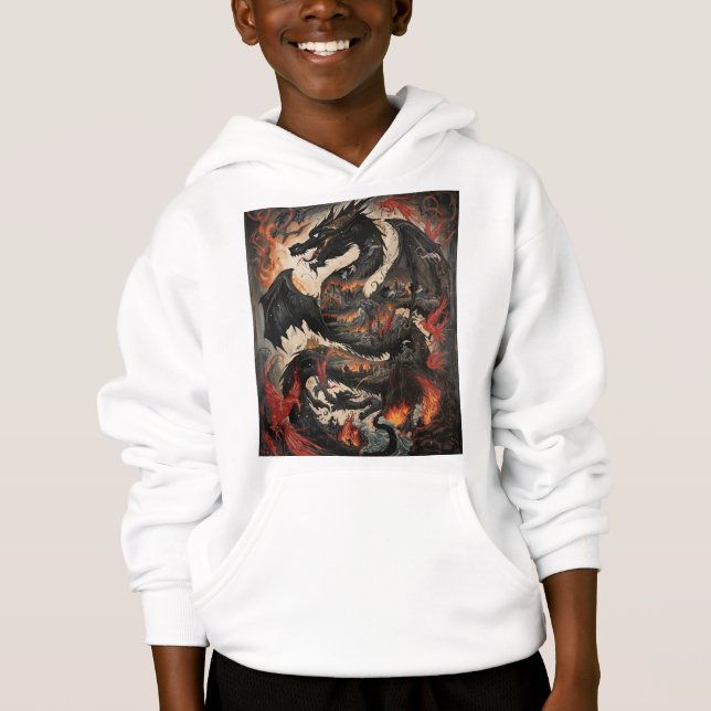 Epic Black Dragon Over Burning Castle Fantasy Art (Front)
