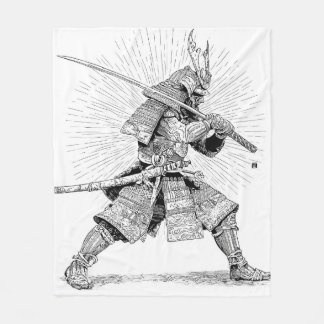 Epic Black Samurai Warrior Ink Drawing Blanket