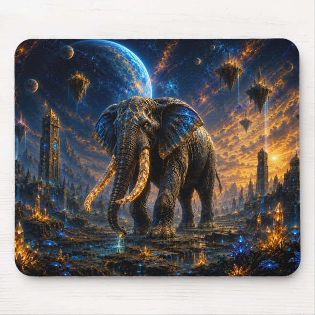 Epic Blue & Gold Celestial Elephant Mouse Pad (Front)