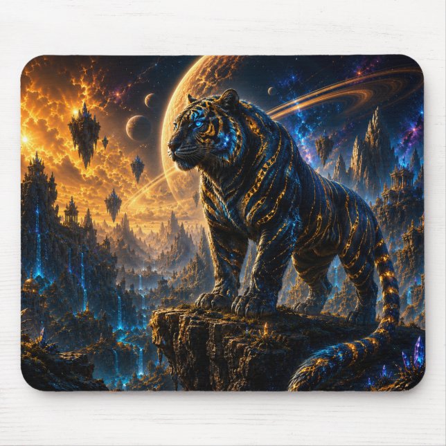 Epic Blue & Gold Celestial Tiger Mouse Pad (Front)