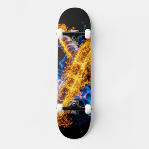 Epic Blue Orange Flame Abstract Magic Energy Skateboard