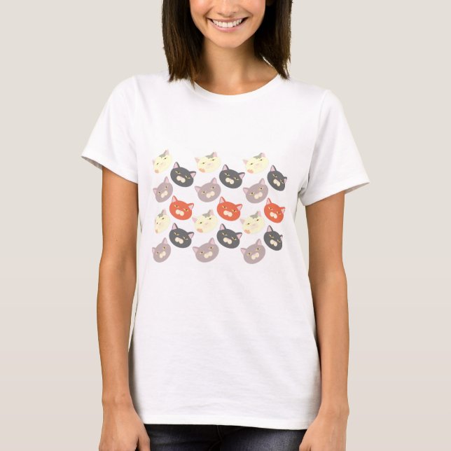 Epic Cat Heads Cartoon Fun Pattern Time T-Shirt (Front)
