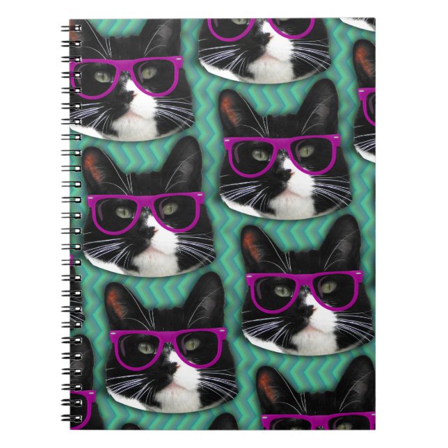 Epic Cat With Glasses Photo Pattern Art Notebook (Front)
