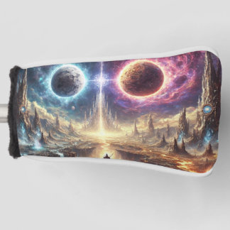 Epic celestial battlefield illustration golf head cover
