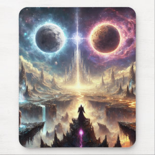 Epic celestial battlefield illustration round cloc mouse pad