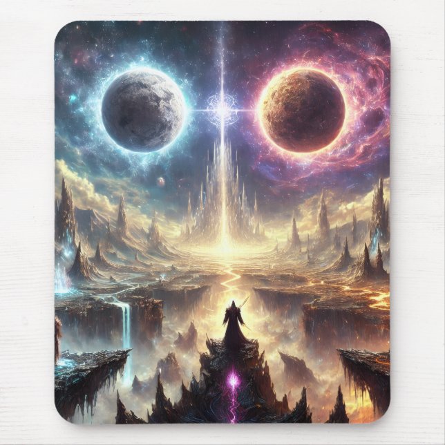 Epic celestial battlefield illustration round cloc mouse pad (Front)