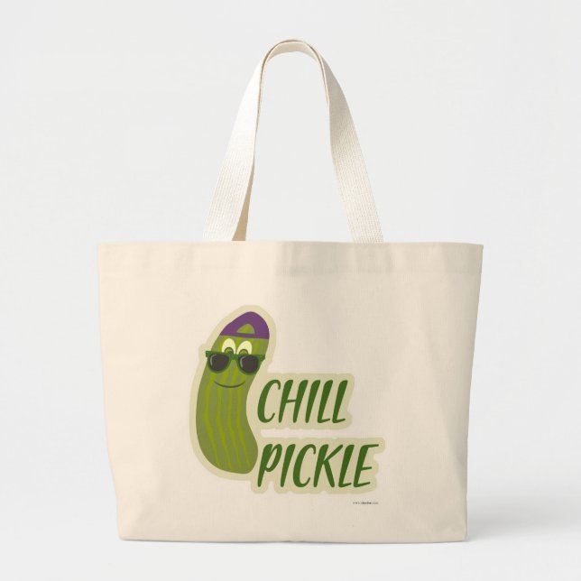 Epic Chill Pickle Funny  Cartoon Veggie Character Large Tote Bag (Front)