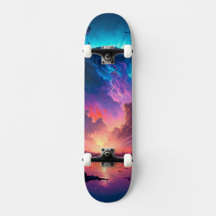 Epic colour filled sky and planet in space skateboard
