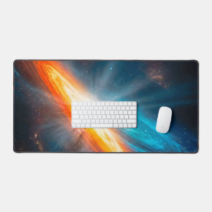 Epic Cosmic Cyan Orange Spiral Galaxy Gaming Desk Mat
