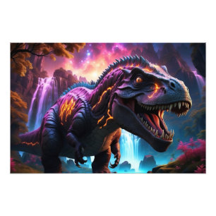 Epic Cosmic Dinosaur Fantasy Vibrant Landscape Pho Photo Print