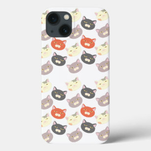 Epic Cute Cat Heads Cartoon Fun Pattern iPhone 13 Case