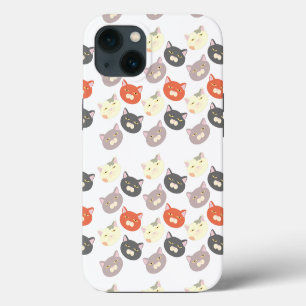 Epic Cute Cat Heads Cartoon Fun Pattern iPhone 13 Case