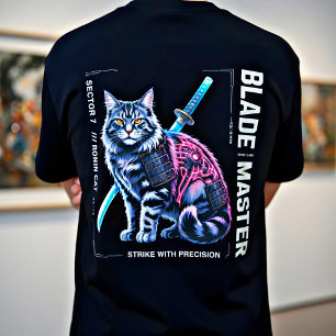 Epic Cyberpunk Samurai Cat Gift For Anime Fans T-Shirt