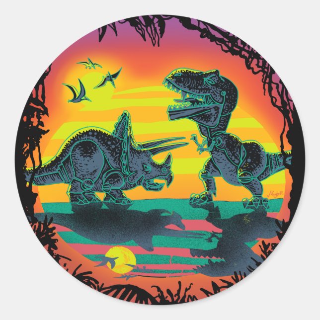 EPIC DINOSAUR BATTLE at Prehistoric Dawn Classic Round Sticker (Front)