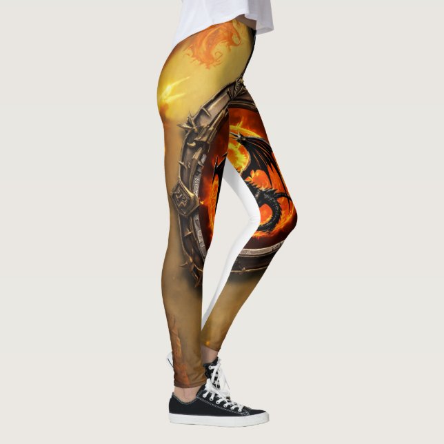 "Epic Dragon Flame Pendant Leggings – Ignite Your  (Right)
