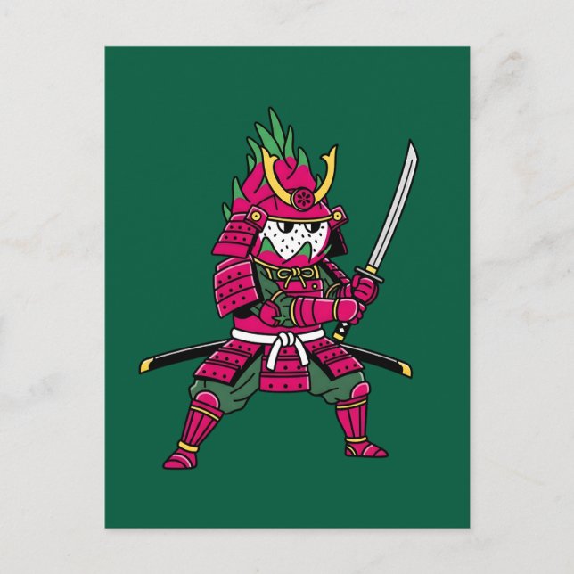 Epic Dragon Fruit Samurai Warrior Katana Illustrat Postcard (Front)
