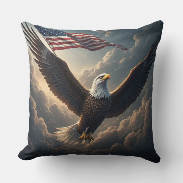 Epic Eagle with American Flag – Fantasy Art Cushion (Front)