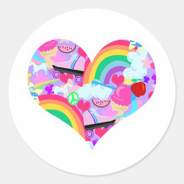 Epic Eighties Explosion Heart Classic Round Sticker (Front)