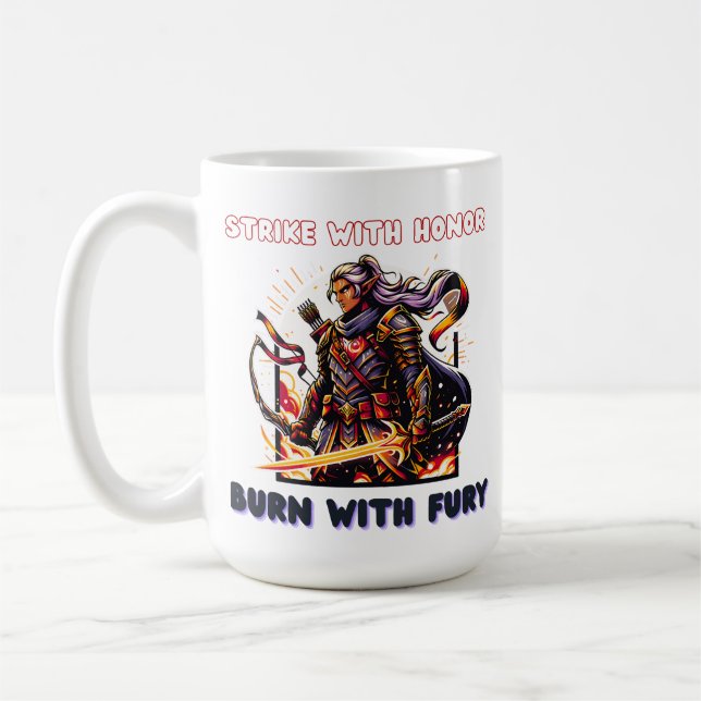 Epic Elven Warrior with Flaming Sword Coffee Mug (Left)
