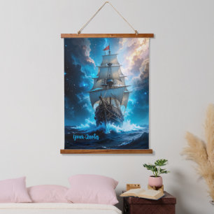 Epic Fantasy Sailing Ship Storm Ocean Hanging Tapestry