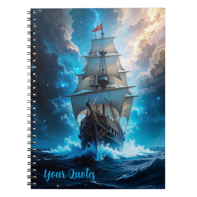 Epic Fantasy Sailing Ship Storm Ocean Notebook (Front)