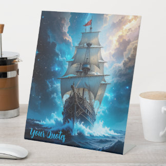 Epic Fantasy Sailing Ship Storm Ocean Pedestal Sign