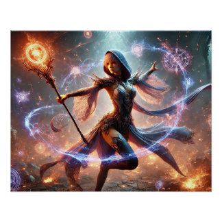 Epic Female Wizard Battle Posters Magic Power