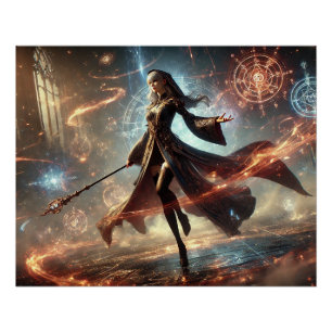 Epic Female Wizard Battle Posters Magic Power