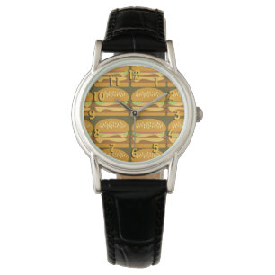 Epic Fun Cheeseburger Cartoon Pattern Cute Design Watch