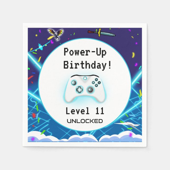 Epic Gamer Happy 11 Birthday Invite Critical Hit! Napkin (Front)