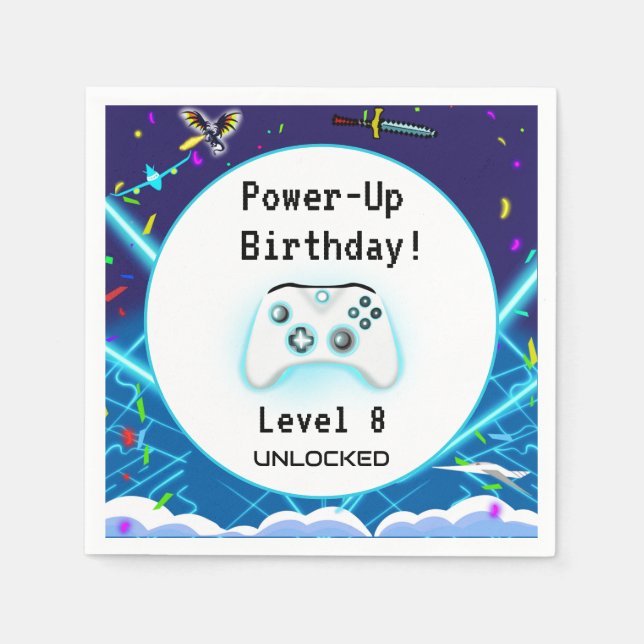 Epic Gamer Happy 8th Birthday Invite Critical Hit! Napkin (Front)