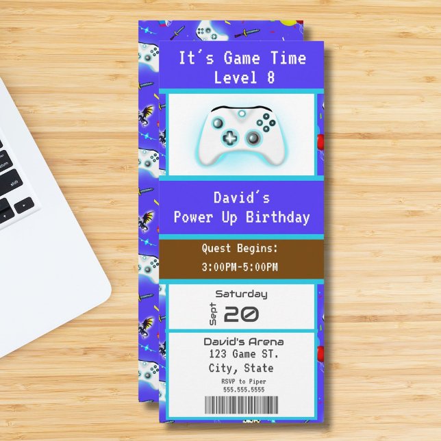 Epic Gamer Happy 8th Birthday Ticket Invitation (Creator Uploaded)